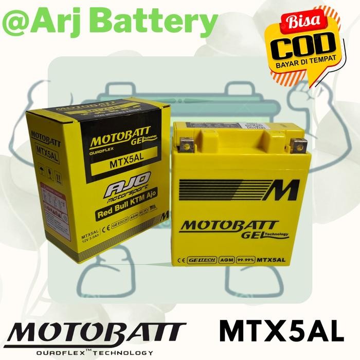 Aki Motor Yamaha o Sporty, Vega zr, Jupiter Mx Old, MOTOBATT MTX5AL GEL/Aki Kering