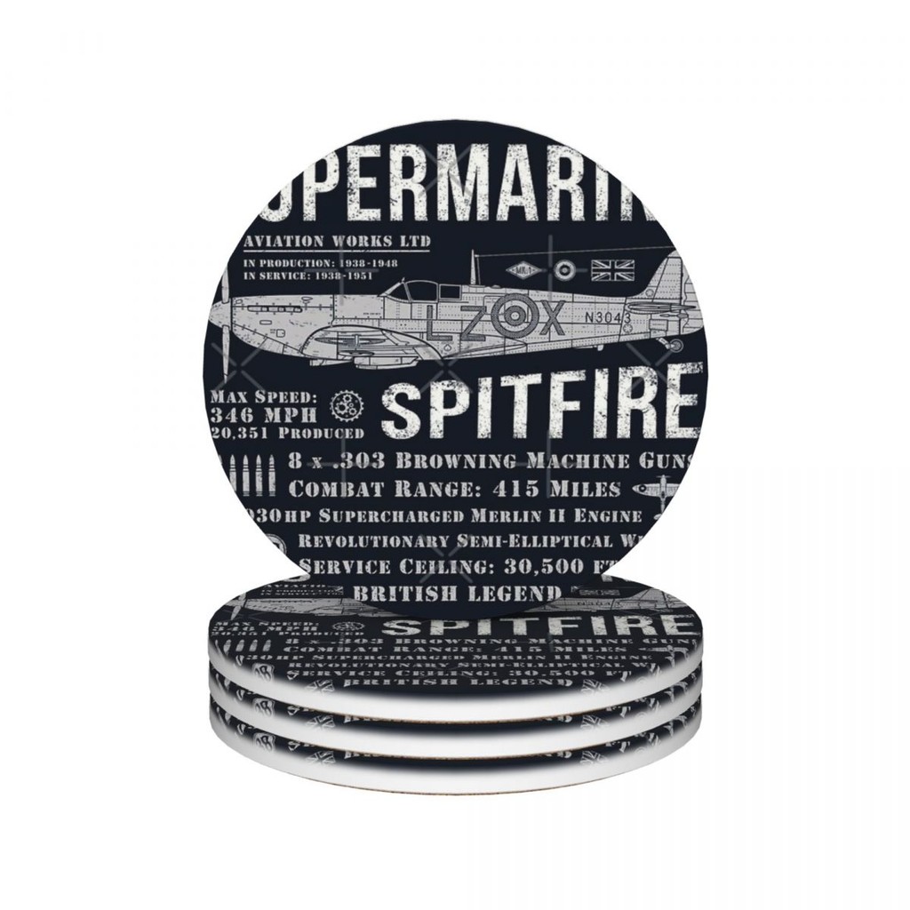 Spitfire Ceramic Coasters Kitchen Bar Supplies (Pack of 4 pieces)