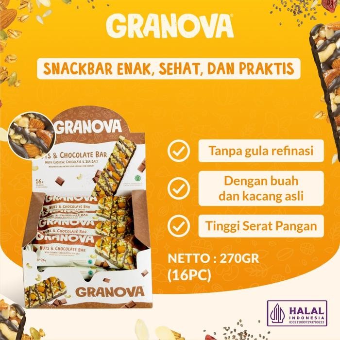 

Granova - Snackbar Nuts & Chocolate 26gr x 16 pcs (Rasa Coklat) - Cemilan Sehat, Gandum, Halal