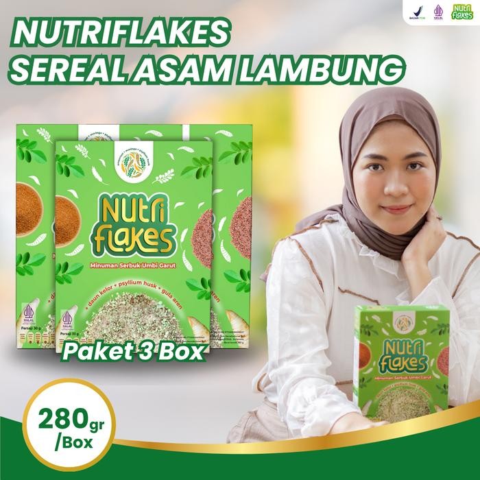 

NUTRIFLAKES SEREAL UMBI GARUT WITH PSYILIUM HUSK & KELOR 3 BOX 280gr