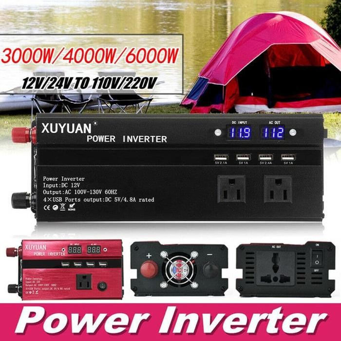 Power Inverter DC12/24V To AC110V/220V Converter Dual LED Digital