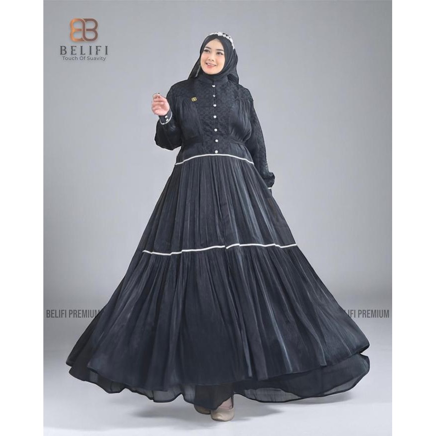 BELIFI Gamis Pesta Miray Syar'i Organza Mewah + Pashmina Mewah Elegan Busui Friendly
