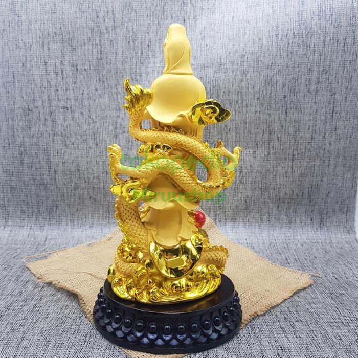 Patung Dewi Kwan Im Naga Warna Emas K13