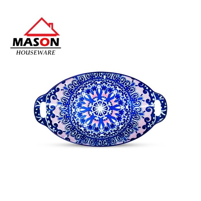 MANGKOK OVAL / MANGKOK PASTA / MANGKOK SAJI SERBAGUNA MOTIF BATIK 11" Keramik