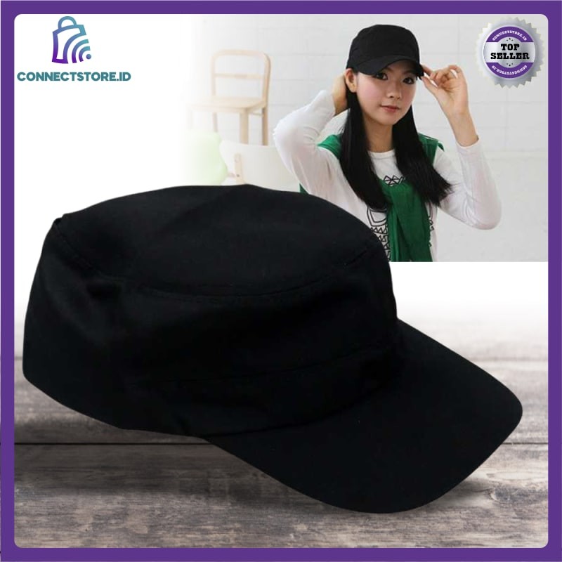 Topi Komando Pria Wanita Polos Polyester-Hitam