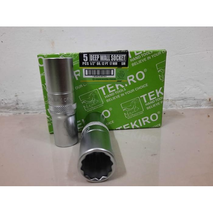 TEKIRO mata kunci sock 1/2" deep wall 17 mm / 12PT kunci shock panjang