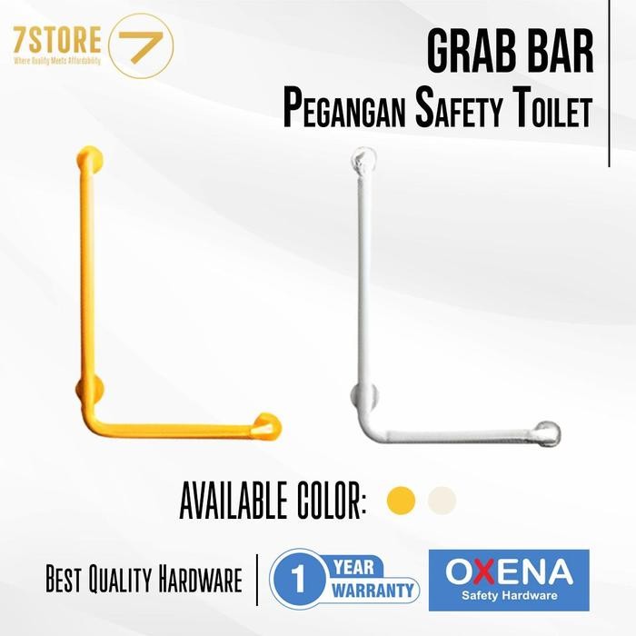 Oxena Pegangan Safety Toilet Oxgb A03 Grab Bar 90 Derajat Bentuk L Putih/Kuning Rangka Aluminium
