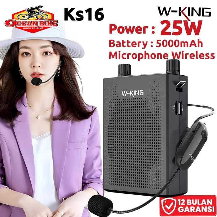 WKING Speaker Pinggang Tour Guide Mic Karaoke W-King KS16 Bluetooth