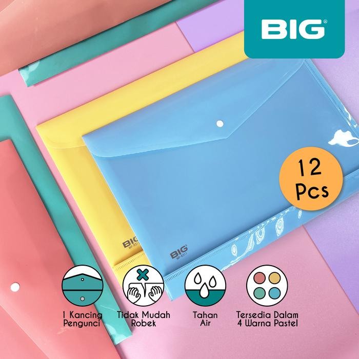 

BIG Map Kancing 1 F4 Pastel Folio Plastik Dokumen Punggung File Folder MF-8311 12 Pcs