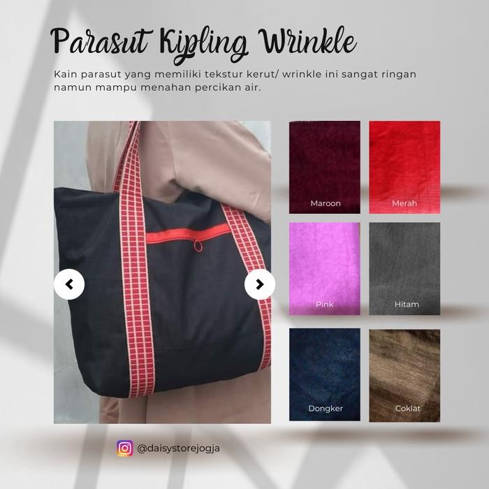 

Kain Parasut Kipling Tahan Air Tesktur Kerut Wringkle / Krinkle