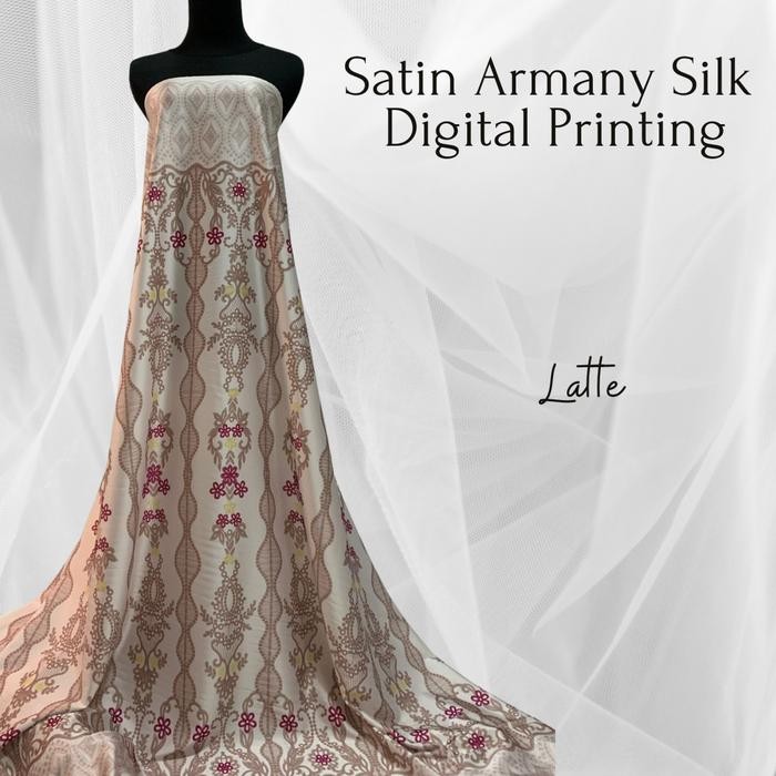 

Bahan Kain Satin Saten Silk Armany Motif Warna Latte