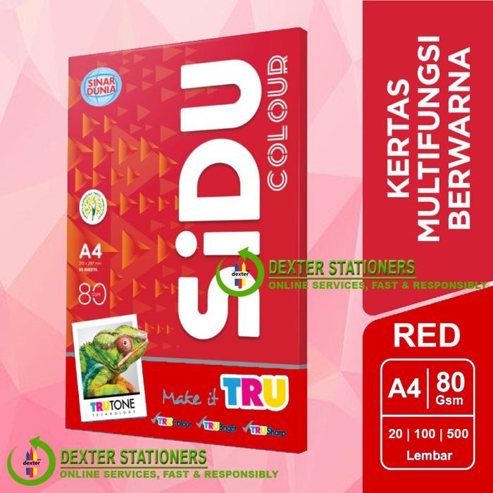 

SIDU KERTAS HVS MERAH A4 80 GRAM KERTAS A4 80GR SIDU IT 250 RED