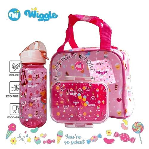 WIGGLE Lunch Box Set Lunch Bag Hello Dino Kids Set Tempat Bekal & Botol Minum Tas