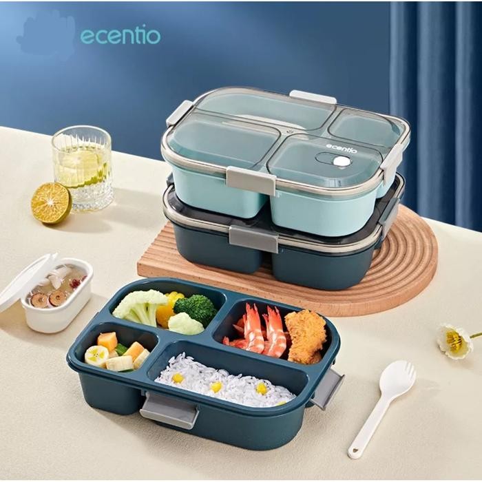 NEW Ecentio Kotak Bekal Makan 3/4 Grid - Lunch Box