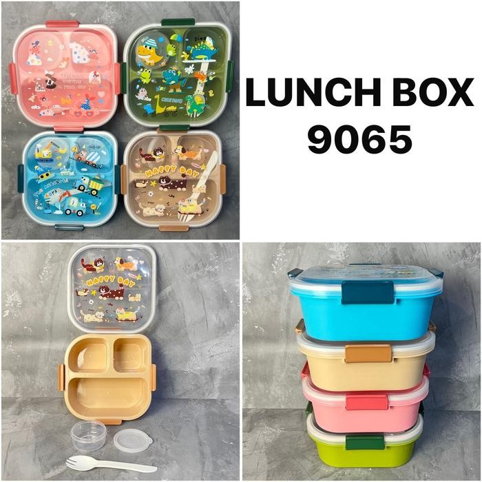 Lunch Box 3 Sekat Kotak Bekal Anak Motif Beruang Free Sendok - Kitchenware Kotak Makan Plastik Set