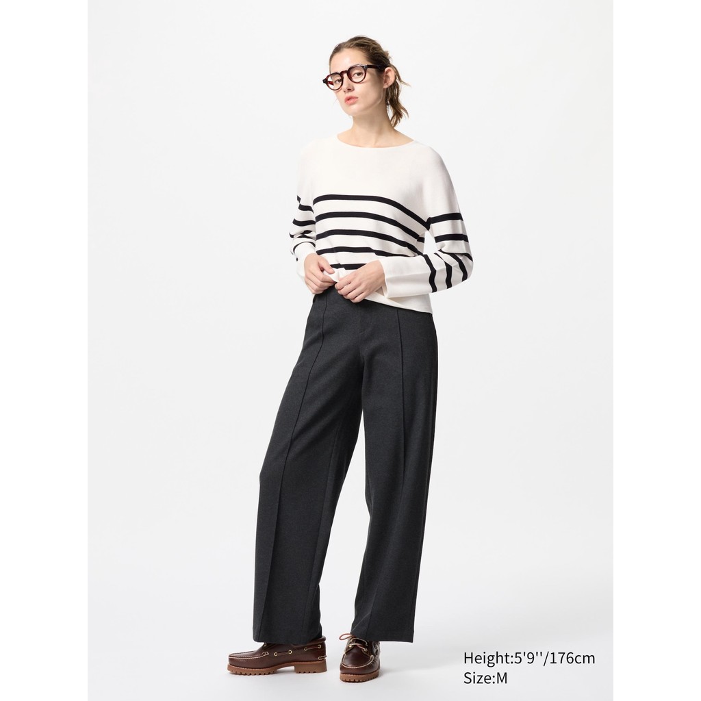 Uniqlo Sweater Katun Rajut 3D Kerah Bulat | Garis