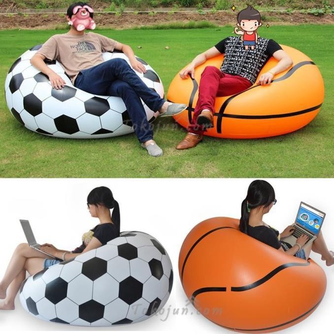 Sofa Tiup Bola Soccer Free Pompa / Bean Bag Tiup Santai Bola Jumbo