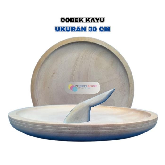 T6C6- Cobek Kayu Mahoni Ukuran Besar 30Cm Dan Ulekan Kayu