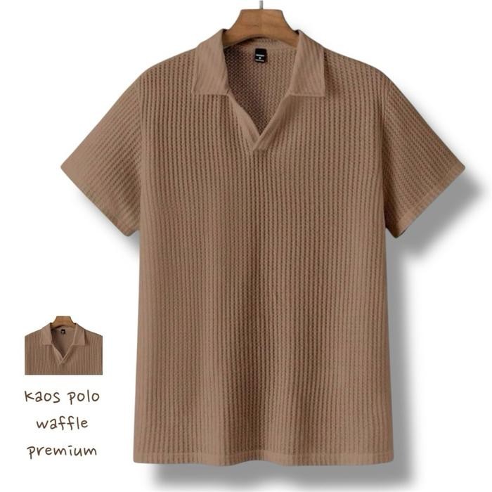 B13J Kaos Polo Lengan Pendek Pria V-Neck Waffle Premium Baju Distro Terbaru Kerah Cowok