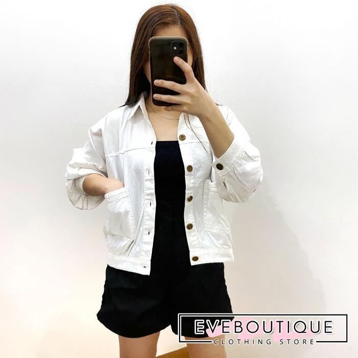 Jaket Jumbo Crop Denim Jeans Austine White