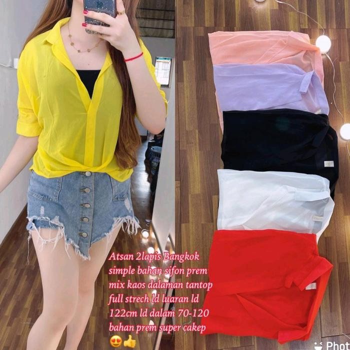 Atasan Sifon Polos Free Tank Top WanitaBlouse PolosAtasan Wanita KekinianAtasan 2In1