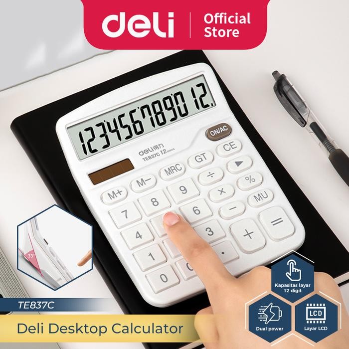 

(Gln) - Deli Desktop Calculator / Kalkulator Meja 12 Digit Dual Power Te837C