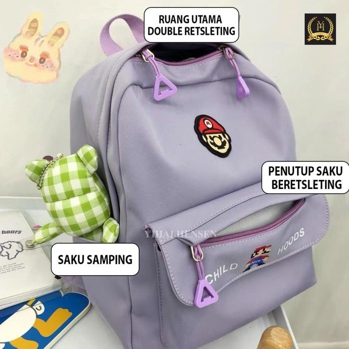 [Y&H] Tas Ransel Anak Sekolah Tas Punggung Logo Mario Unisex Import -Yh386