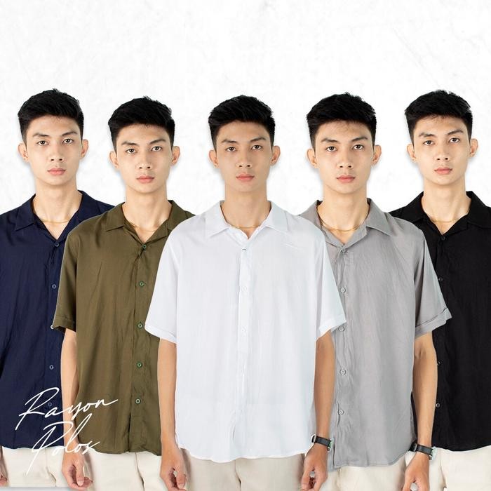 FortKlass Hem Pria Kemeja Polos Pria Lengan Pendek Kasual SLIM Kemeja Katun Rayon Halus HeM Rayon