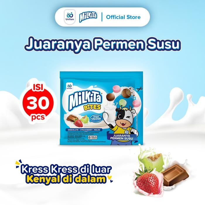 

Milkita Bites Permen Susu Renceng - Crunchy Diluar Chewy Didalam (1 Bag Isi 30 Pack)