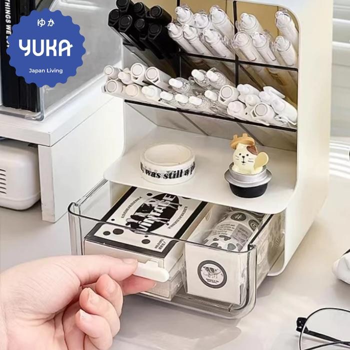 

YUKA - MUSASHI Laci Pensil Pen Minimalis Storage Alat Tulis Serbaguna Rak ATK Organizer Skincare