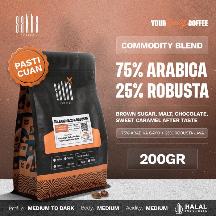

Terlaris - Biji Kopi 75% Arabica 200Gr Crema Espresso Blend By Sakha Coffee Roastery
