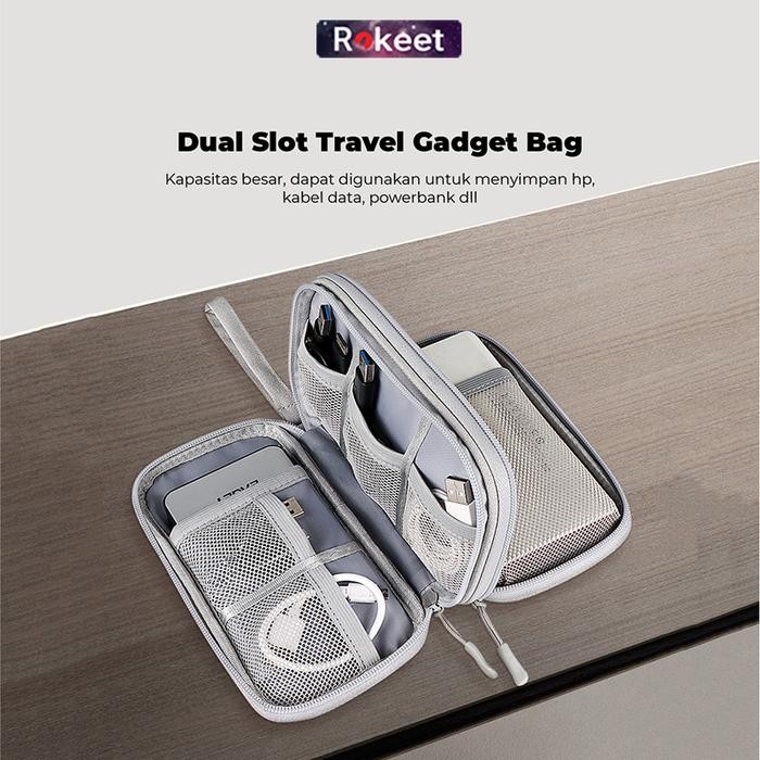 PREMIUM Rokeet Pouch HP Tas Gadget Travel Organizer Pouch Powerbank Anti Air Serbaguna BESAR