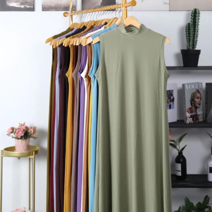 (Expert) Inner Dress Polos Tanpa Lengan Bahan Scuba Premium Gamis Manset Tanpa Lengan Jumbo polos