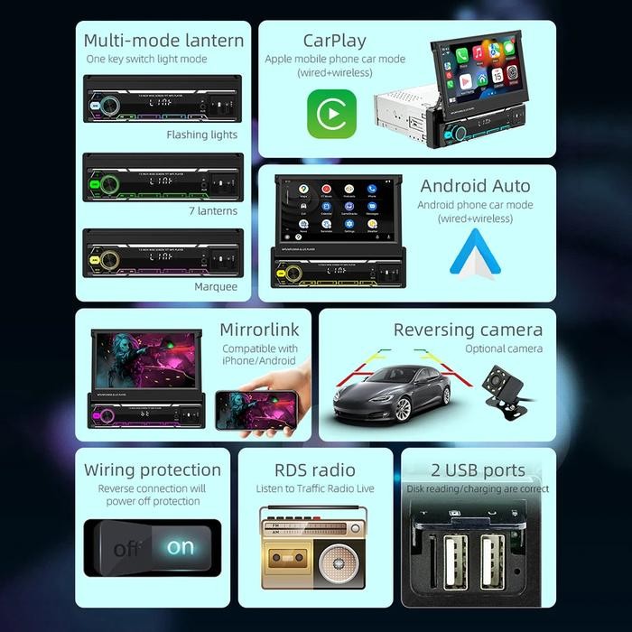 TAPE MOBIL HEAD UNIT SINGLE DIN LAYAR 7 INCH ANDROID AUTO APPLE CAR
