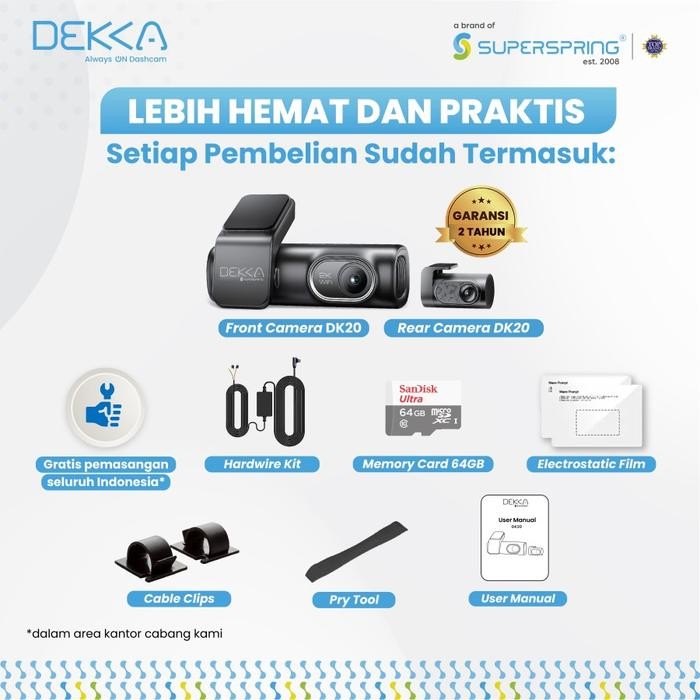 DASHCAM DEKKA D20 2K DUAL CAMERA DASHCAM MEMORY INCLUDED