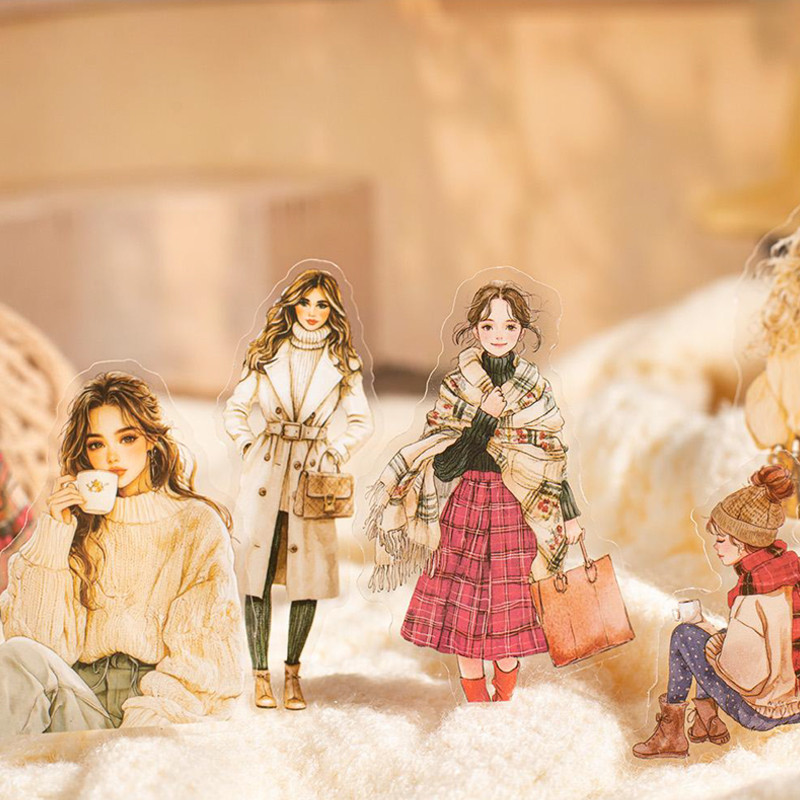 

6Style 20Pcs/bag Winter Girl Theme PET Sticker Pack DIY Handbook Material Decorative