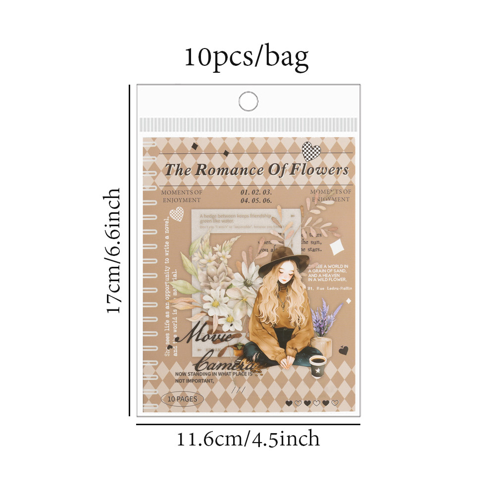 

10pcs/pack PET Sticker A Bouquet Flowers Romantic Series Character Collage Handbook DIY Materials