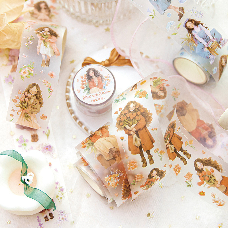 

8 Style 200CM/ Roll PET Tape Cute Literary Ins Style Girl Character Handbook Sticker DIY