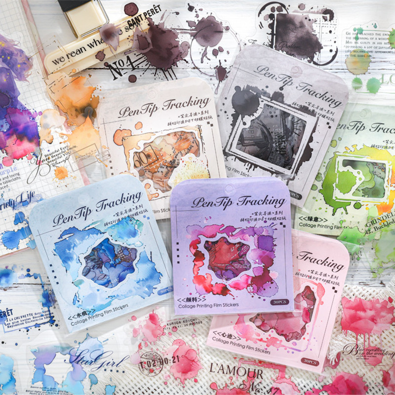 

90pcs/bag Watercolour swoosh collage imprint PET cut film stickers handbook material DIY