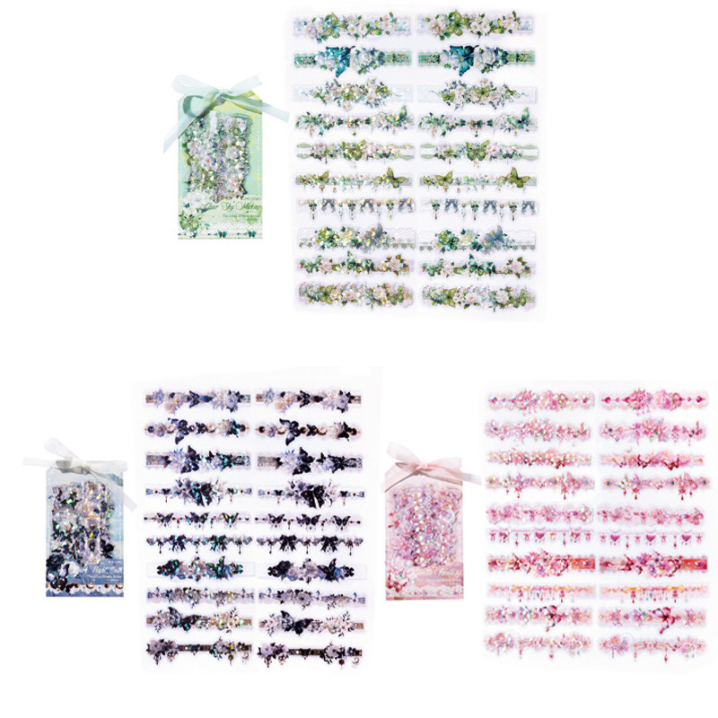 

2Style 60Pcs/bag Ice Crystals PET Long Strip Stickers Pack Handbook Material Decorative