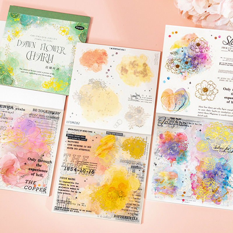 

20Pcs/bag Flower Watercolour Dyeing Foil Stamping Die-cut Sticker Book DIY Handbook Photo