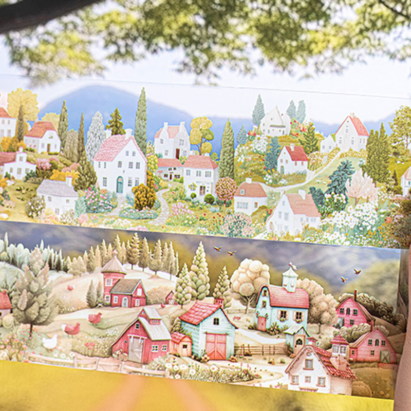 

3Rolls/bag Little village series landscape theme tape handbook material beauty tape DIY notebook