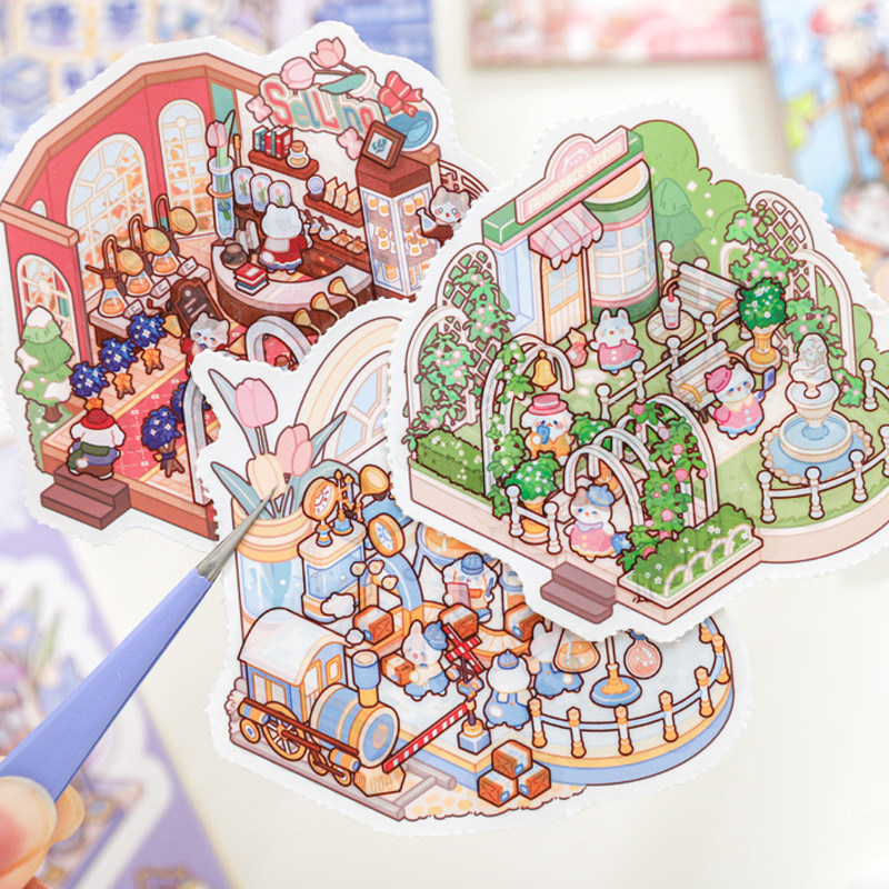 

24pcs/bag zoo small class meow wow wonderland series scenery sticker book three-dimensional scene