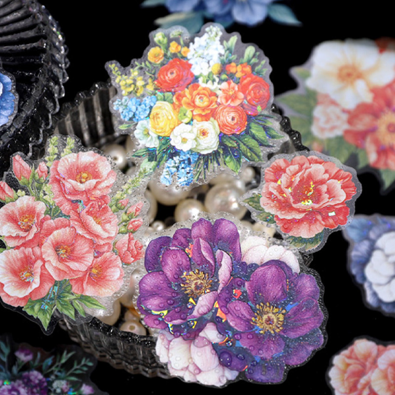 

45Pcs/bag Four Seasons Flower Series PET Stamping Stickers Handbook Material Stickers DIY