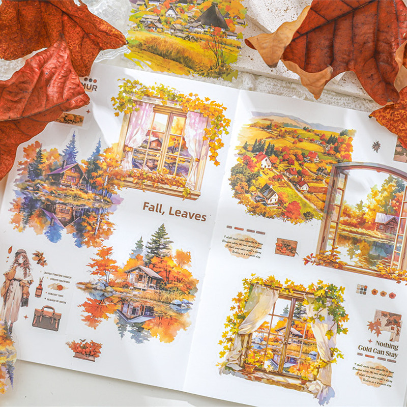 

6Style 15Pcs/bag Floating Holiday Series PET Sticker Pack DIY Handbook Material Decorative