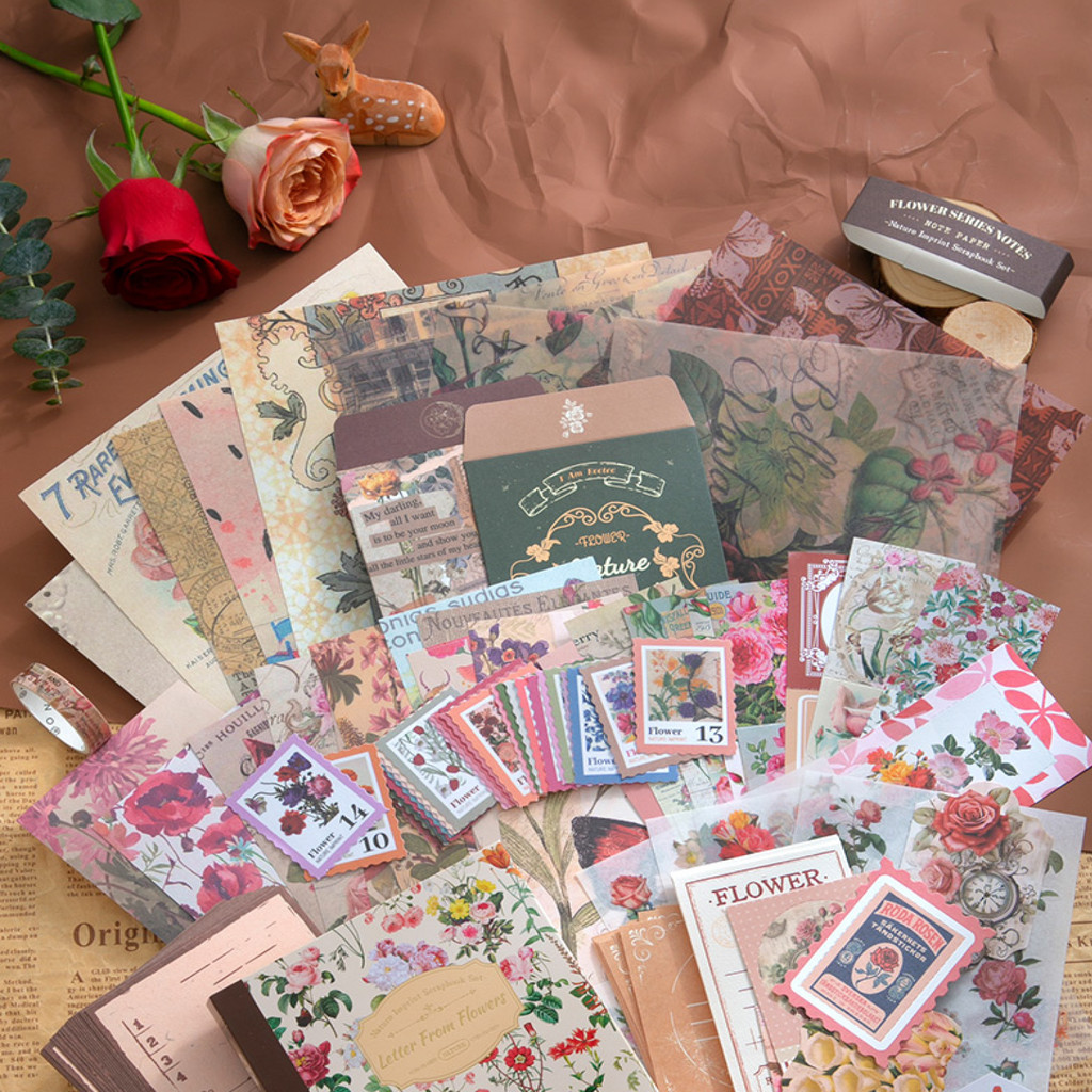 

Mr.Paper 1Style 153pcs Vintage Aesthetic Material Paper Set Plant Flower Stickers Washi Tape A6