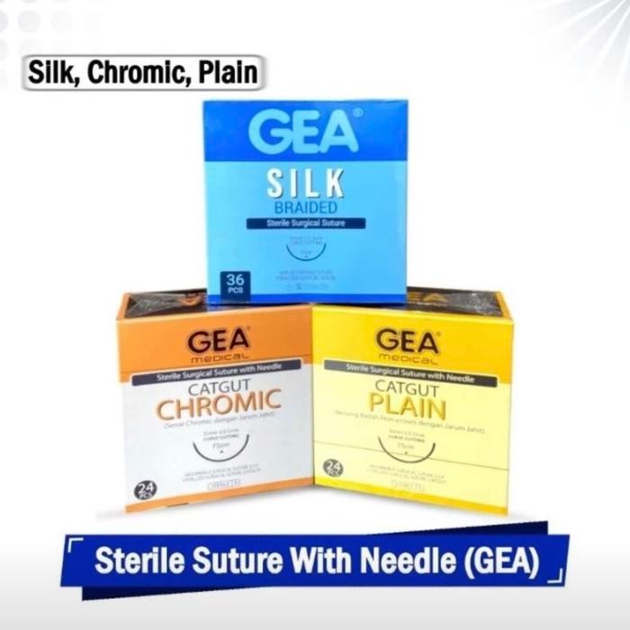 GEA CATGUT CHROMIC PLAIN SILK DENGAN JARUM 2/0 - 3/0 GEA