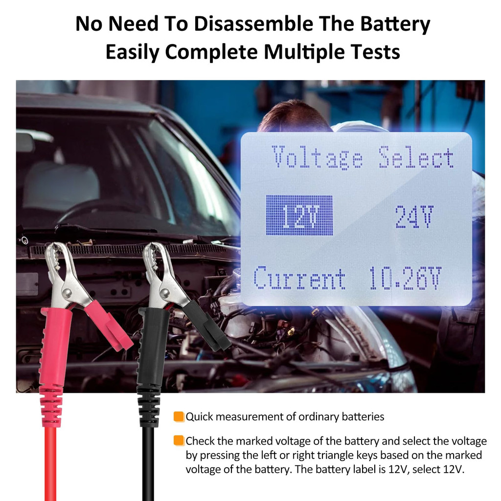 12V 24V Battery Tester Digital Display Quick Response Battery System Tester with Back Bracket