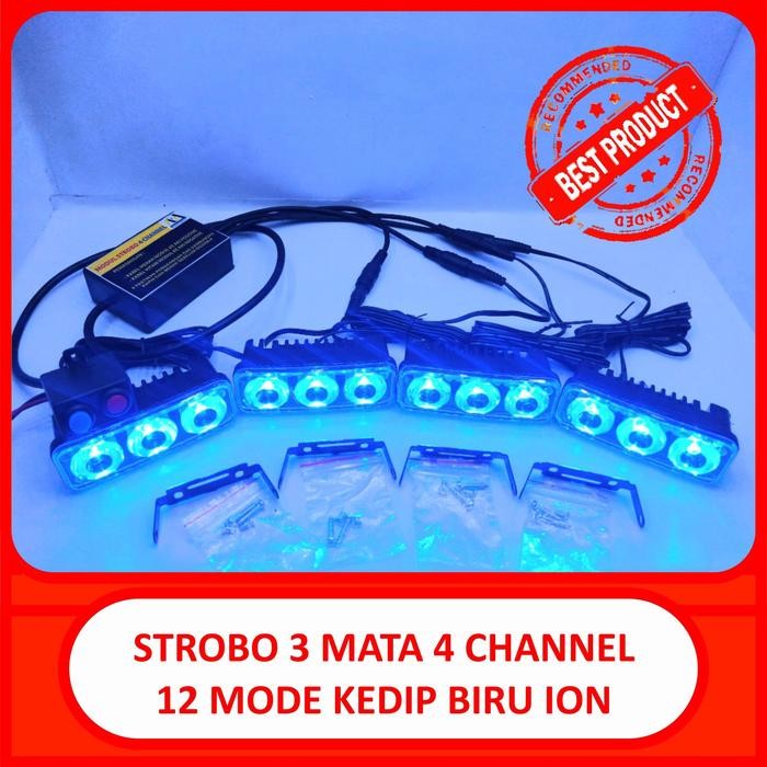 strobo 3 mata biru ion model e03 4 annel lampu 11 mode strobo