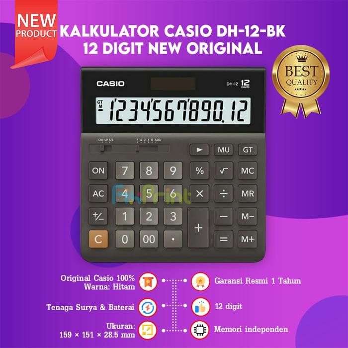 

CALCULATOR DESKTOP CASIO DH-12 BLACK 12 DIGIT WHITE DH 12 NEW ORIGINAL